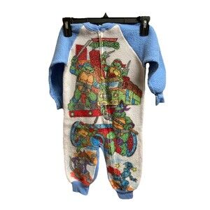 Vintage 90s Teenage Mutant Ninja Turtles Fleece Footed Zip One Piece PJ's 4T